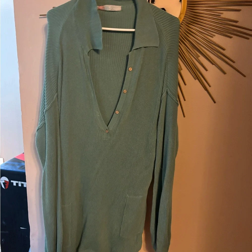 Free People Oversized Green Knit Sweater Romper - Picture 2 of 4